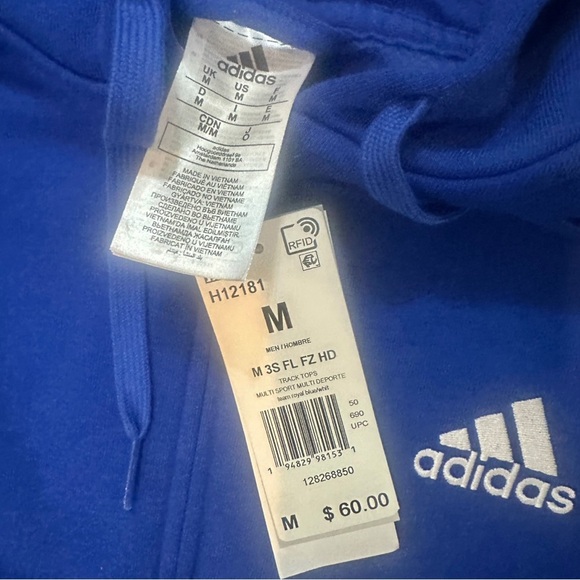 NWT Adidas Full-Zip 3-Stripe Hoodie Jacket Med Athletic Activewear Sport MSRP$60 - Picture 3 of 4